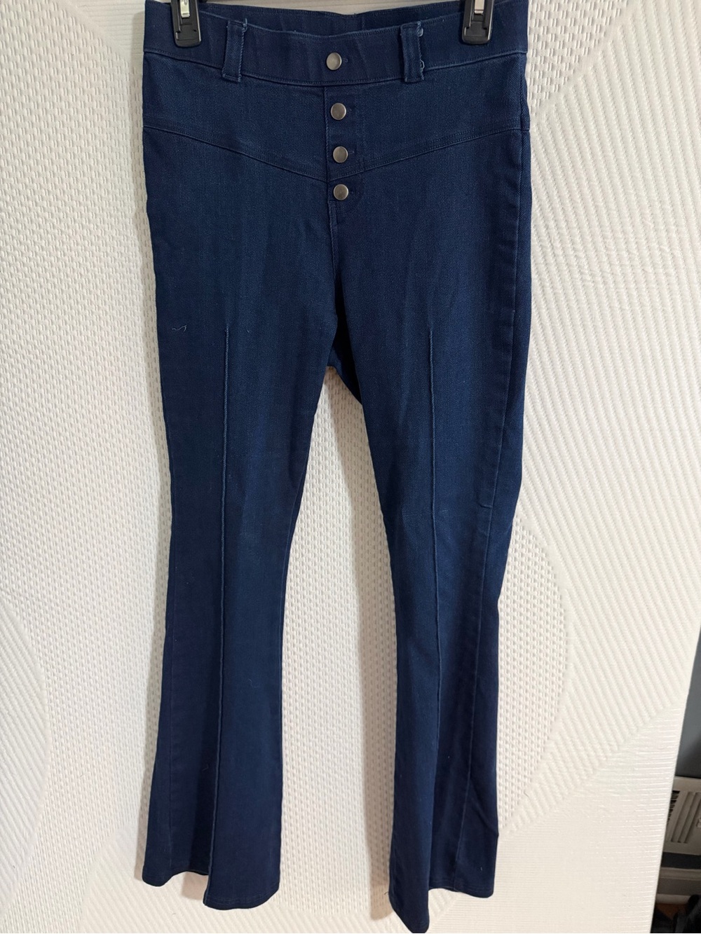 Anna & AvaHigh-Rise Navy Flare Pants with Front Buttons